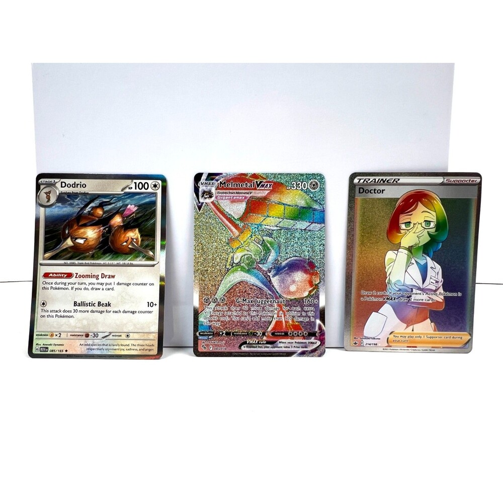 Pokemon TCG Holo Lot of 3 Cards 2021 Doctor Trainer 2023 Dodrio 2022 MelMetal V